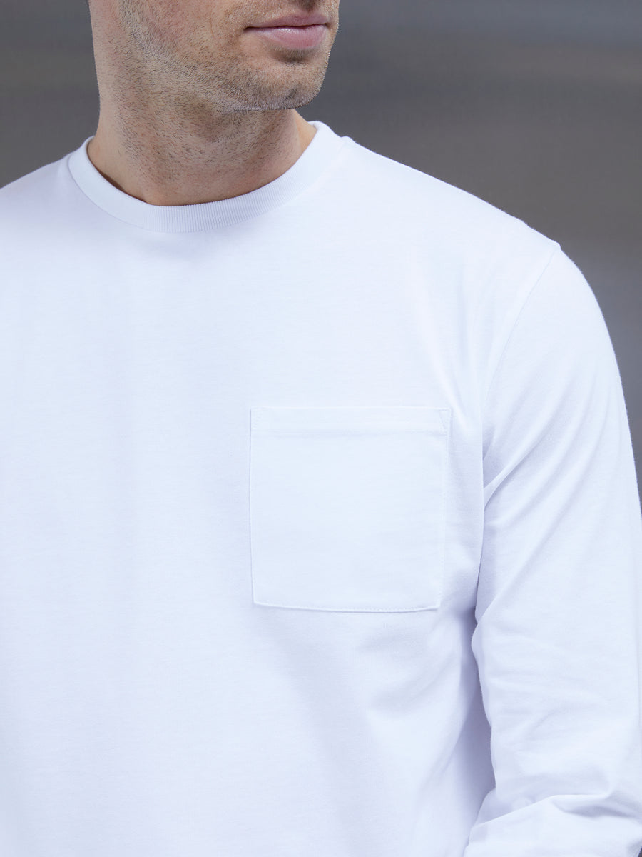 Cotton Pocket Long Sleeve T-Shirt in White