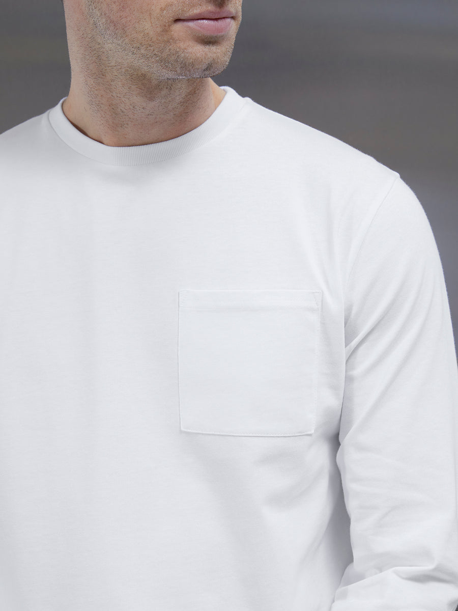 Cotton Pocket Long Sleeve T-Shirt in White