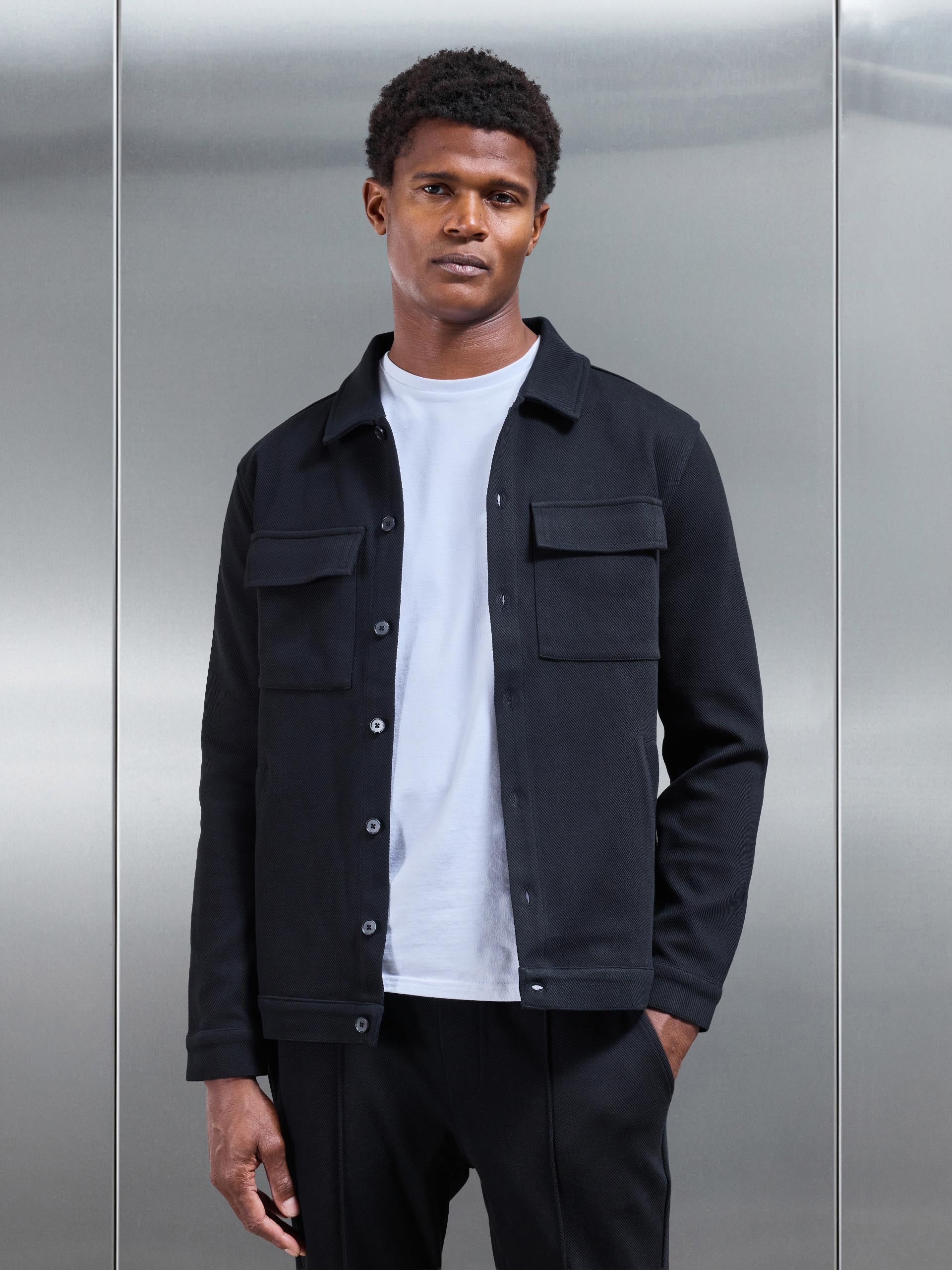 Cotton Twill Overshirt in Black