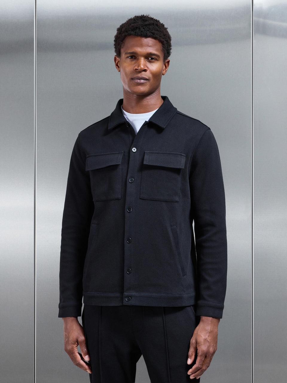 Cotton Twill Overshirt in Black