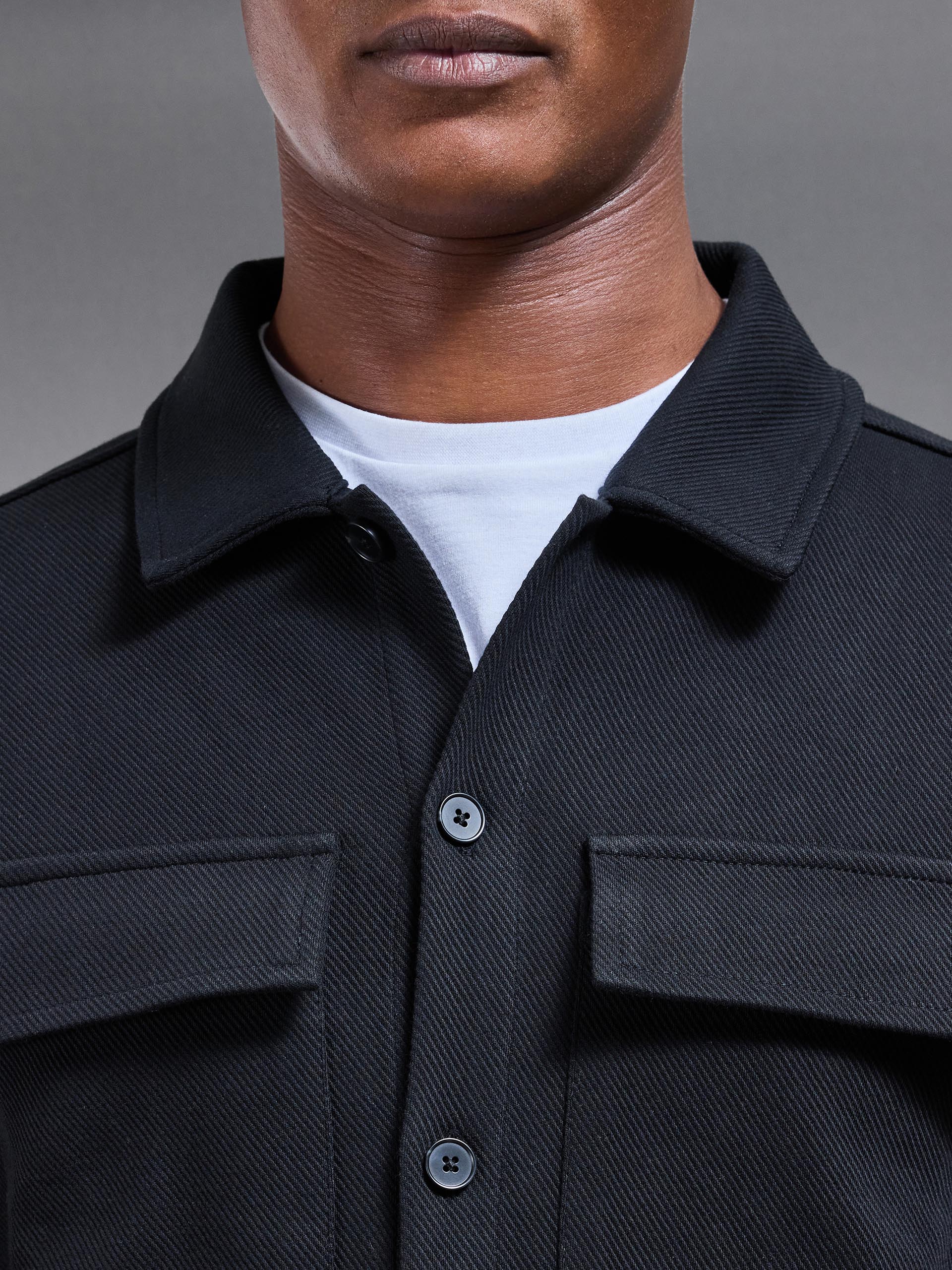 Cotton Twill Overshirt in Black