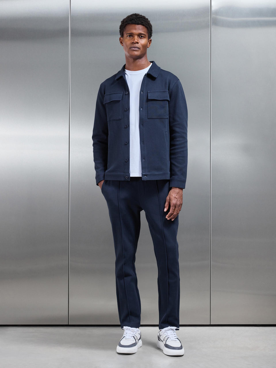 Cotton Twill Overshirt in Navy