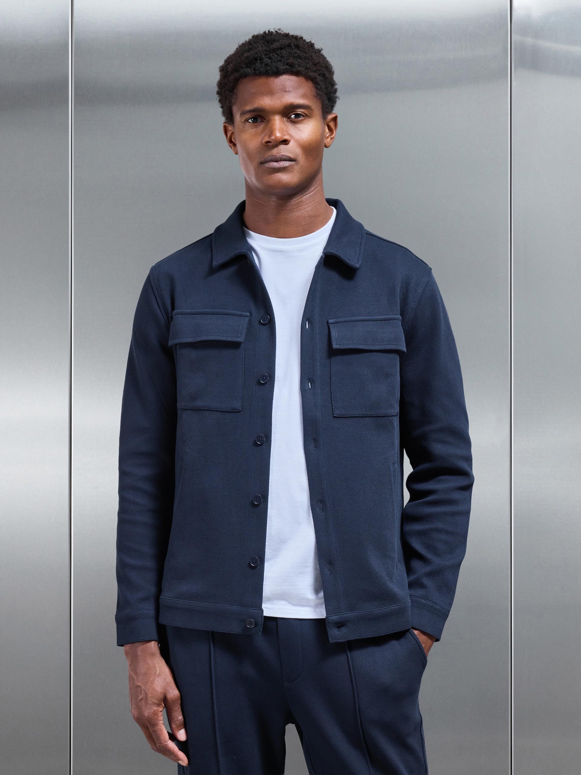 Cotton Twill Overshirt in Navy