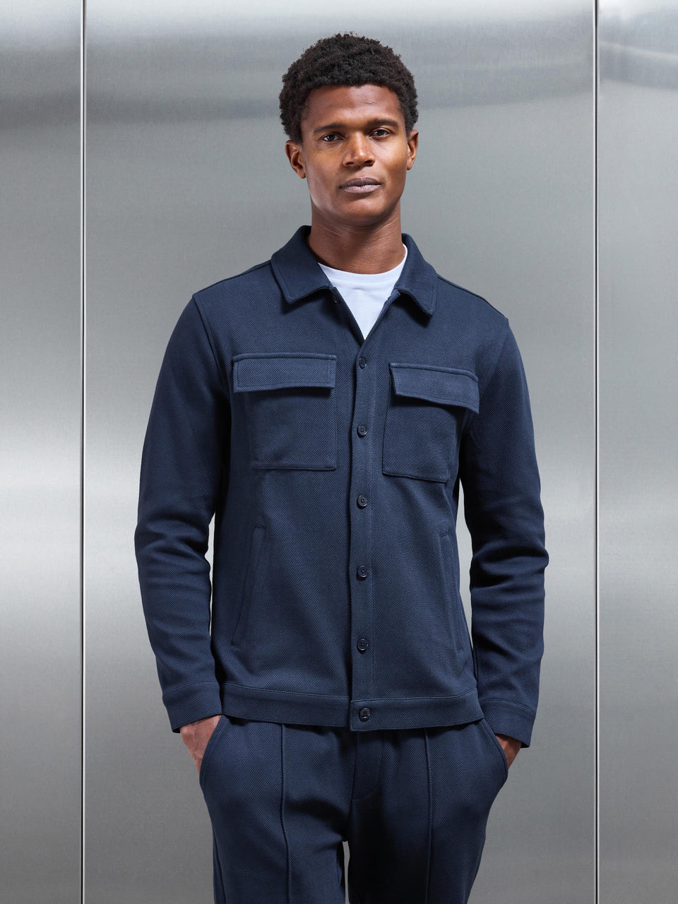 Cotton Twill Overshirt in Navy
