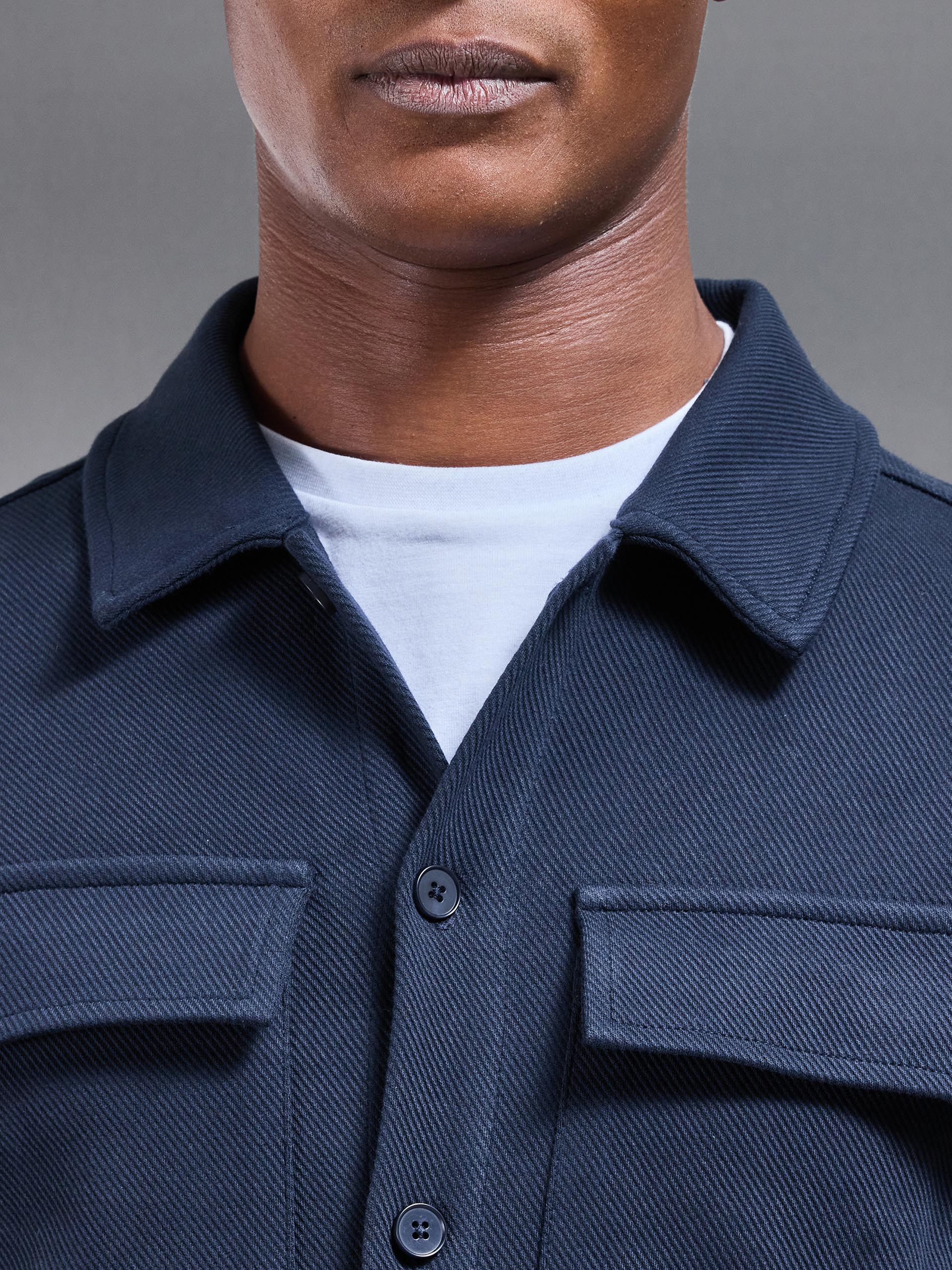 Cotton Twill Overshirt in Navy
