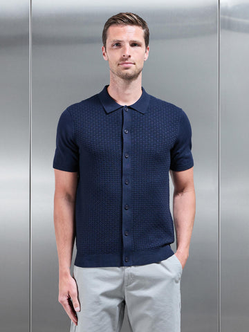 Cotton Knitted Textured Shirt in Navy