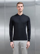 Cotton and Silk Long Sleeve Zip Polo Shirt in Black