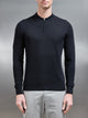 Cotton and Silk Long Sleeve Zip Polo Shirt in Black