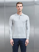 Cotton and Silk Long Sleeve Button Polo Shirt in Mid Grey