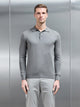 Cotton and Silk Long Sleeve Button Polo Shirt in Sage