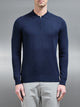 Cotton and Silk Long Sleeve Zip Polo Shirt in Navy