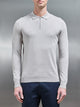 Cotton and Silk Long Sleeve Zip Polo Shirt in Stone