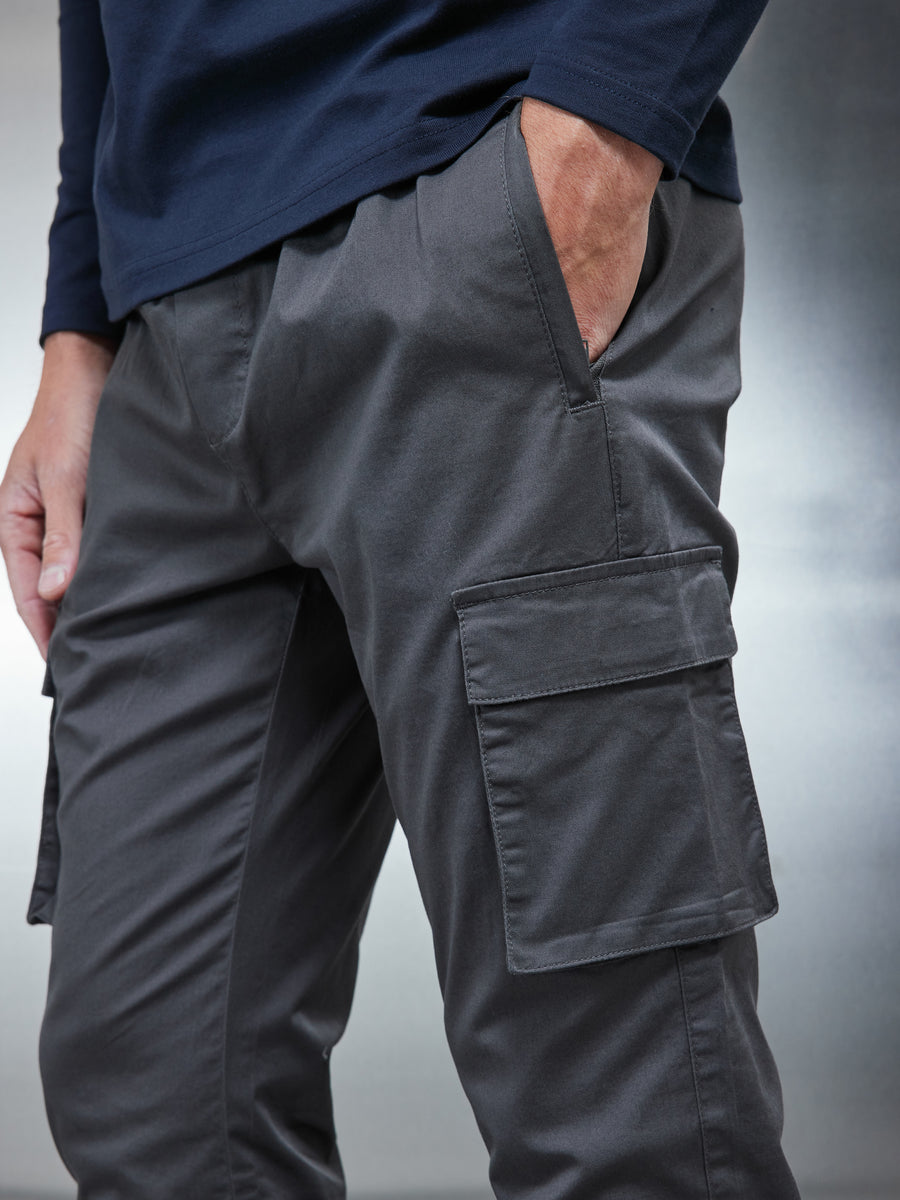 Cotton Drawstring Cargo Pant in Grey