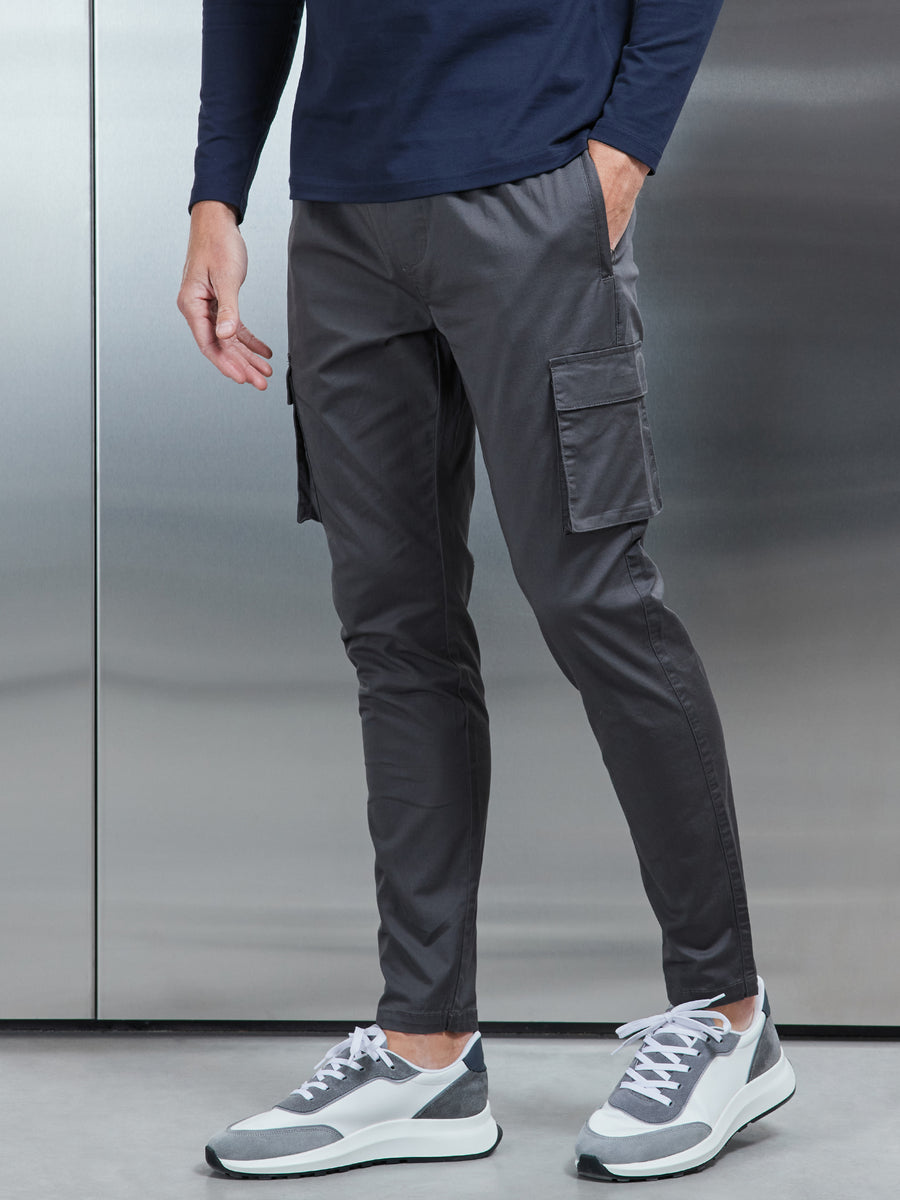 Cotton Drawstring Cargo Pant in Grey