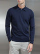 Cotton Knitted Long Sleeve Half Zip Polo Shirt in Navy