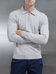 Cotton Knitted Long Sleeve Half Zip Polo Shirt in Stone