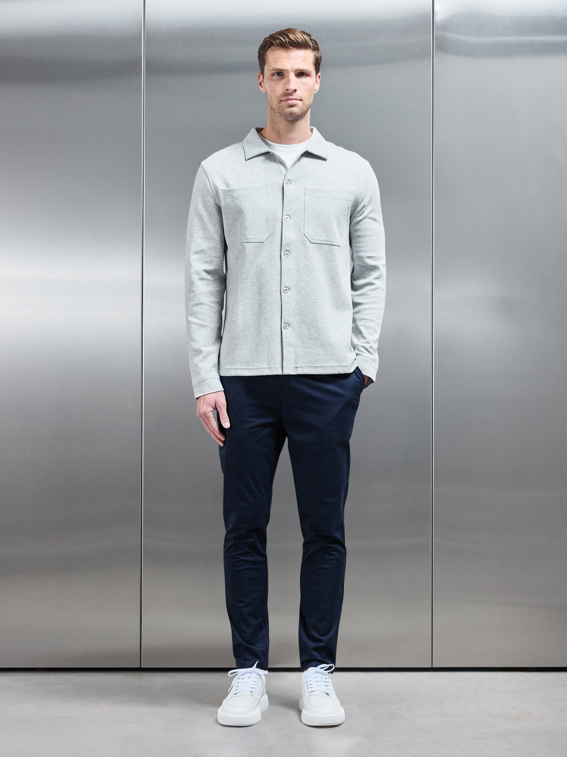 Cotton Jersey Overshirt in Marl Grey