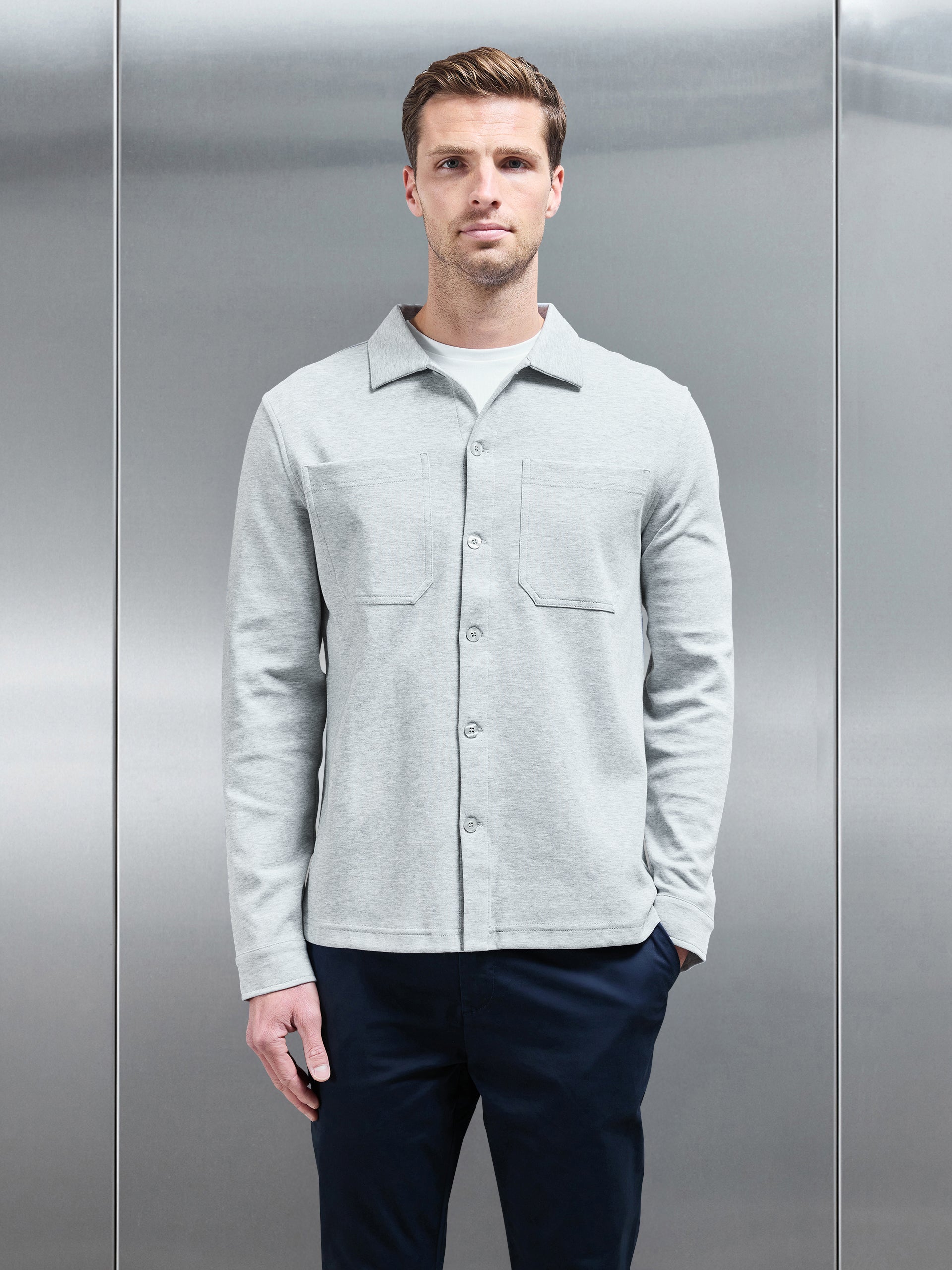 Cotton Jersey Overshirt in Marl Grey