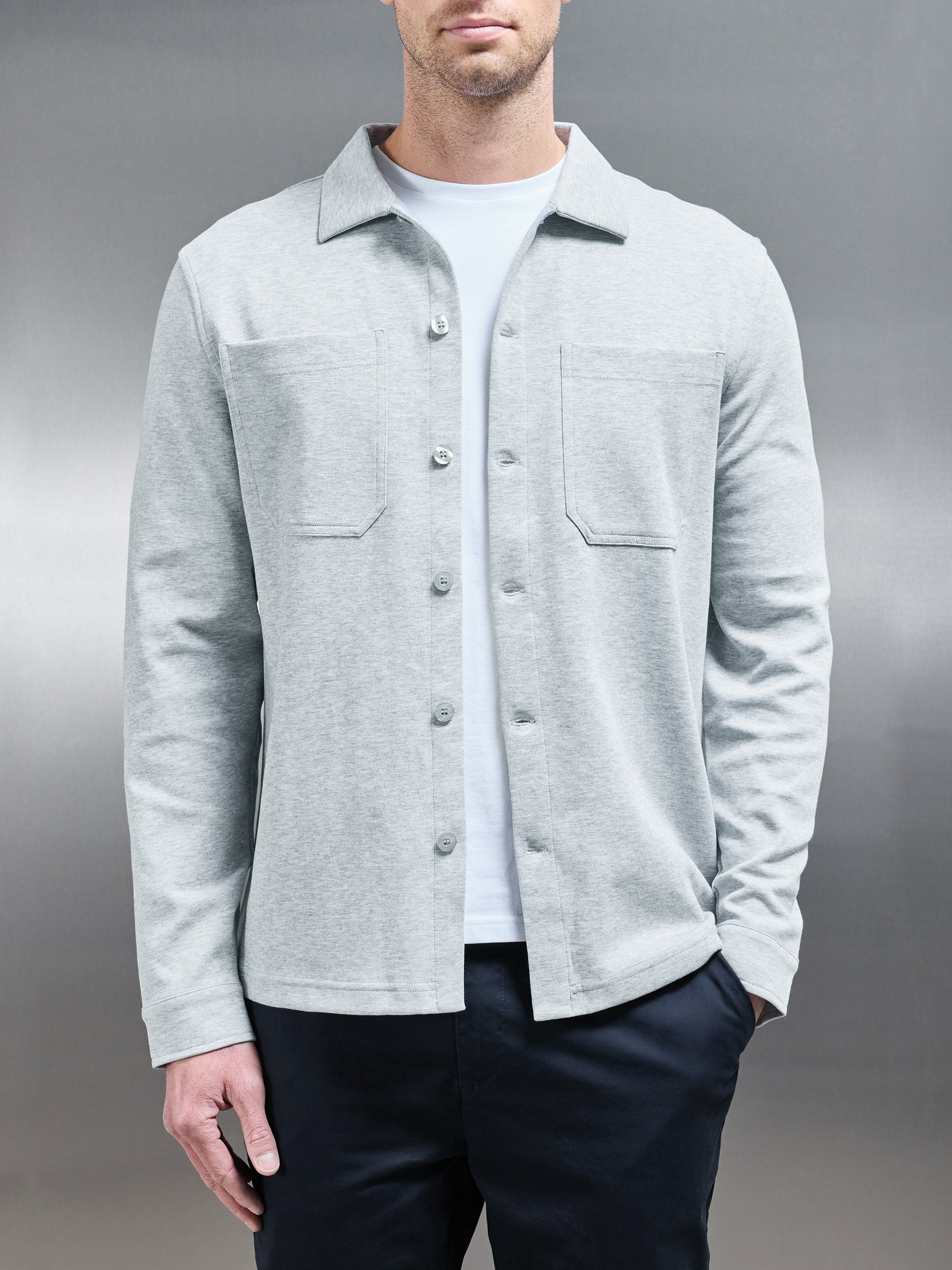 Cotton Jersey Overshirt in Marl Grey