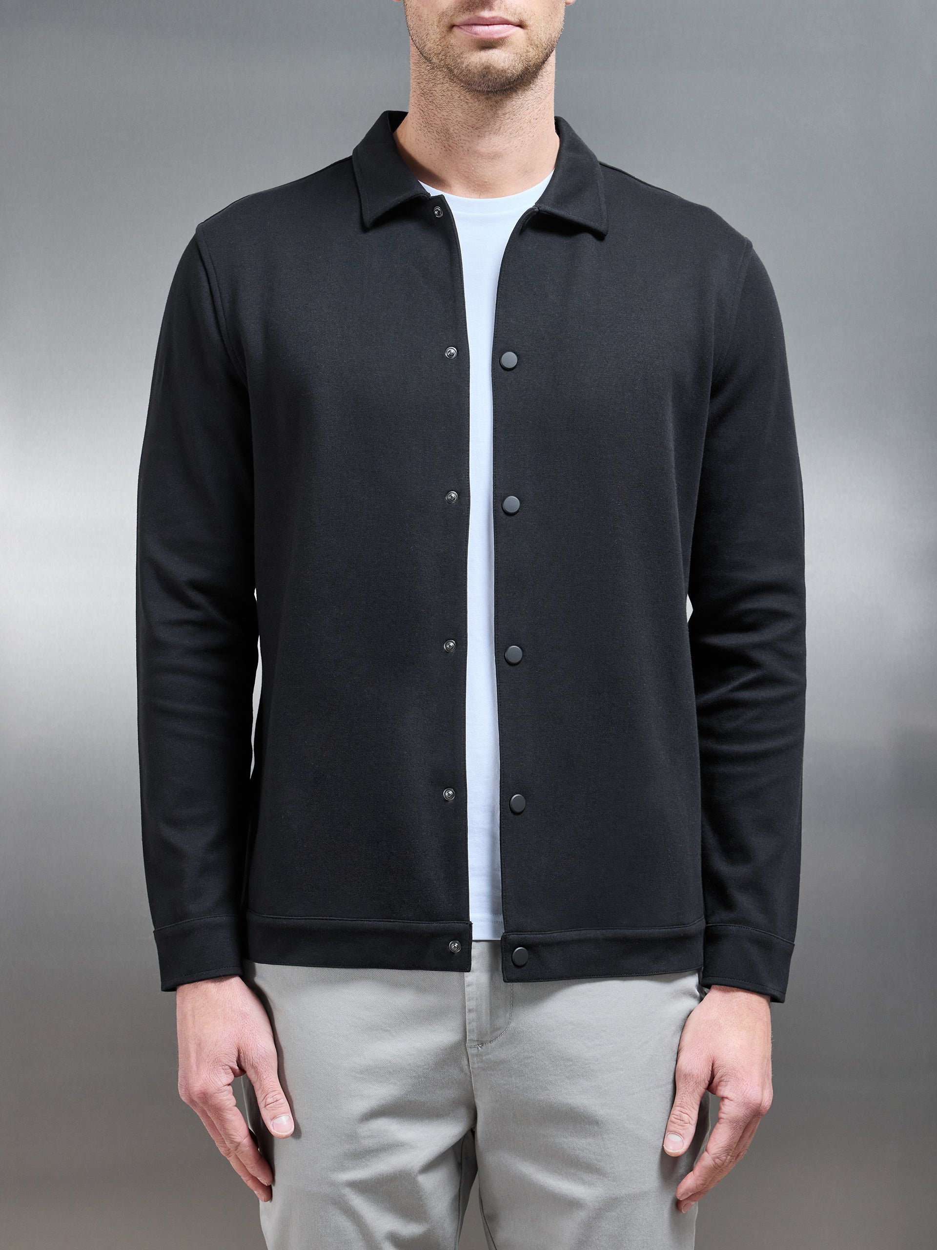 Cotton Jersey Popper Overshirt in Black