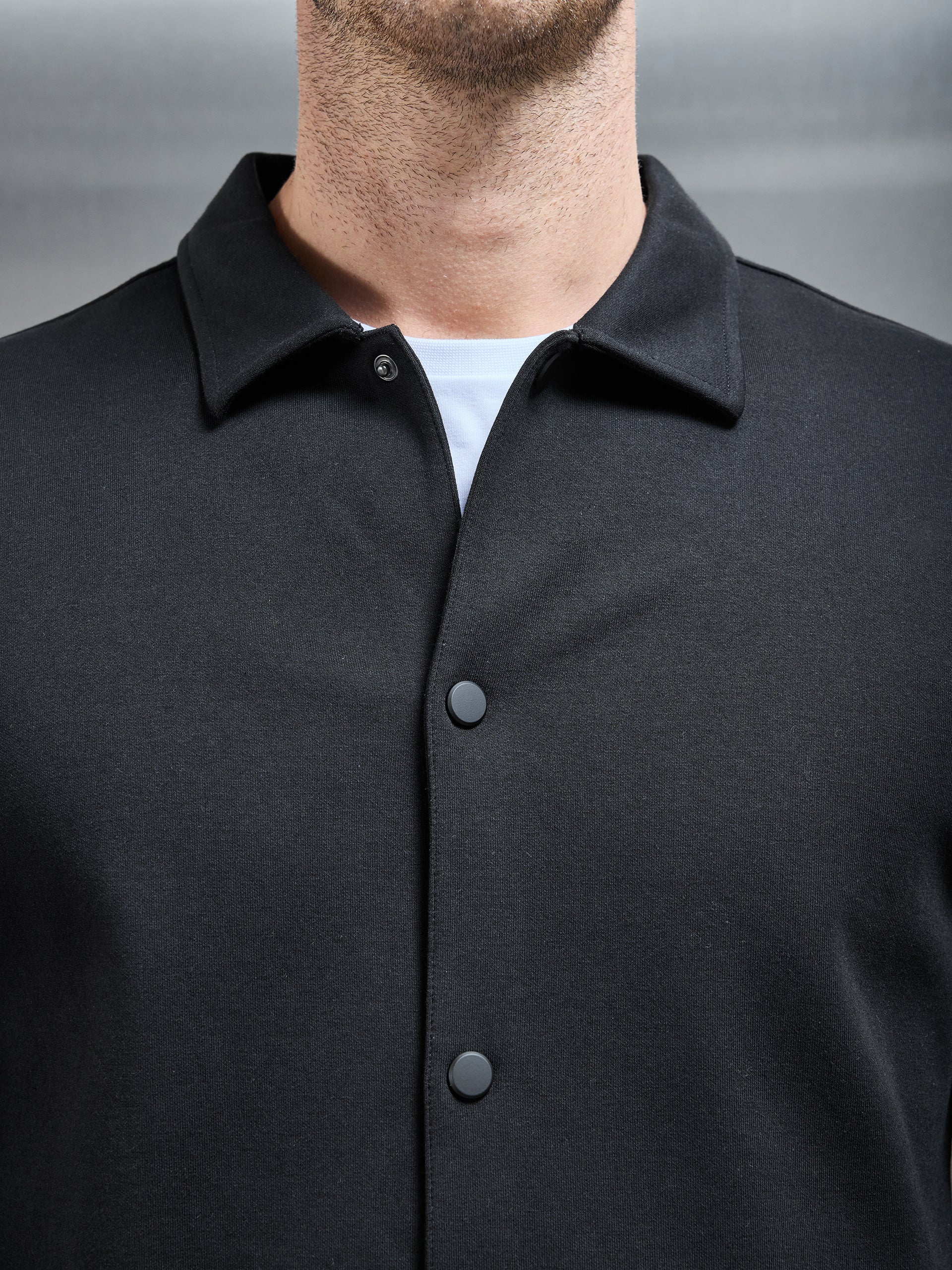 Cotton Jersey Popper Overshirt in Black