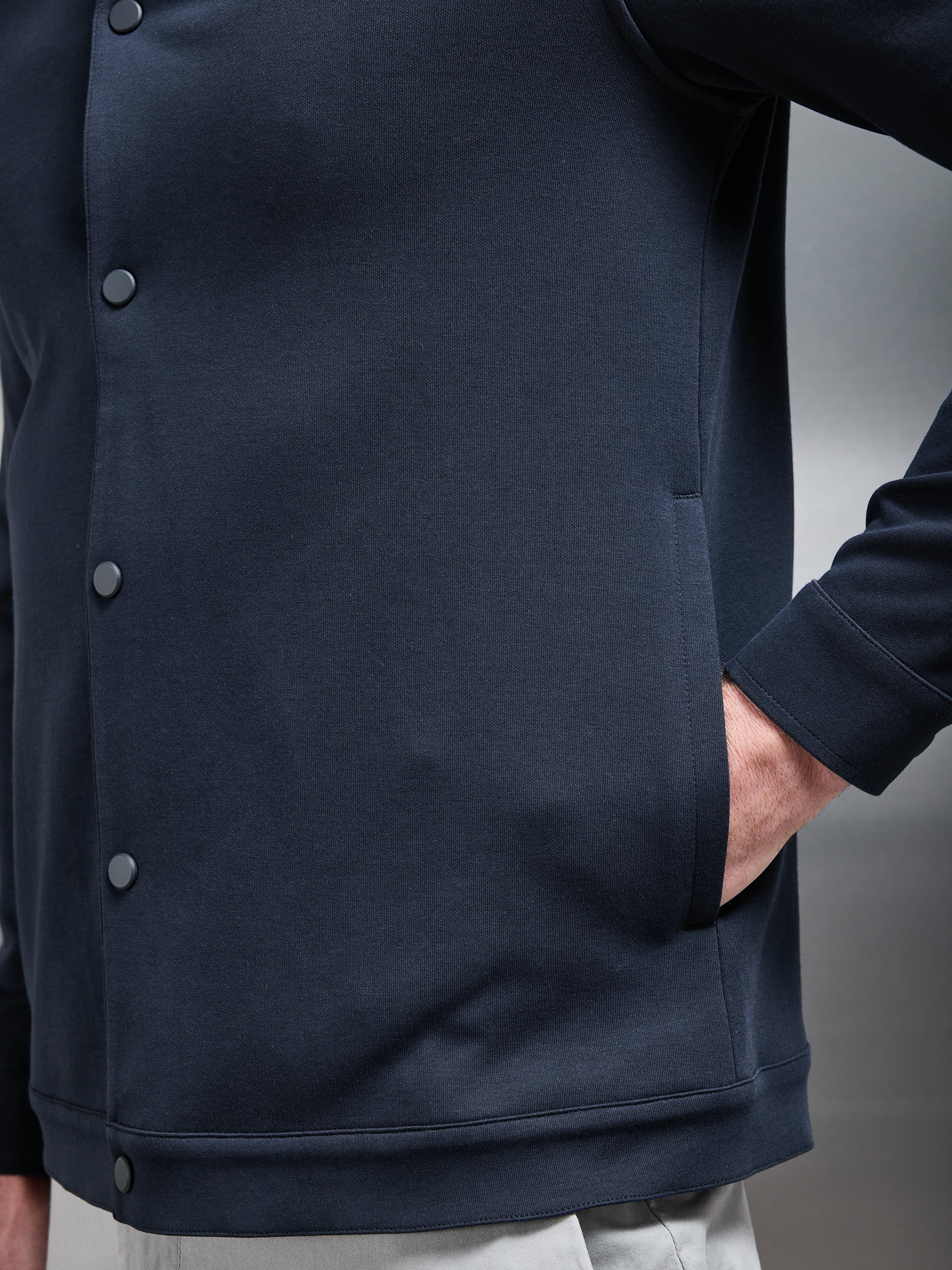 Cotton Jersey Popper Overshirt in Navy