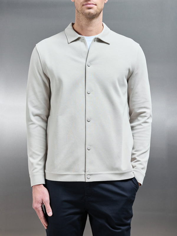 Cotton Jersey Popper Overshirt in Stone