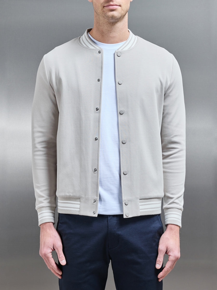 Cotton Jersey Varsity Jacket in Stone