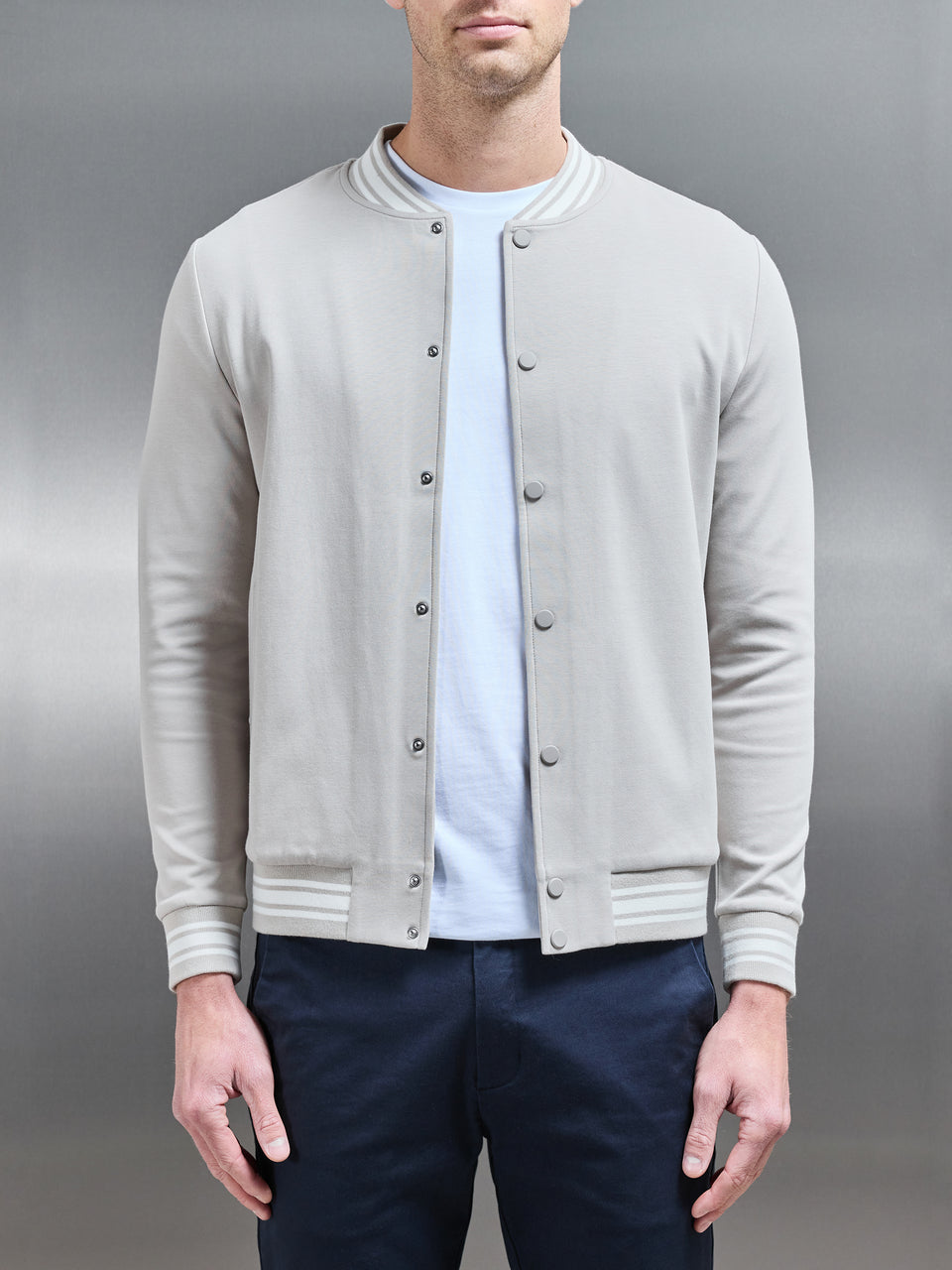 Cotton Jersey Varsity Jacket in Stone