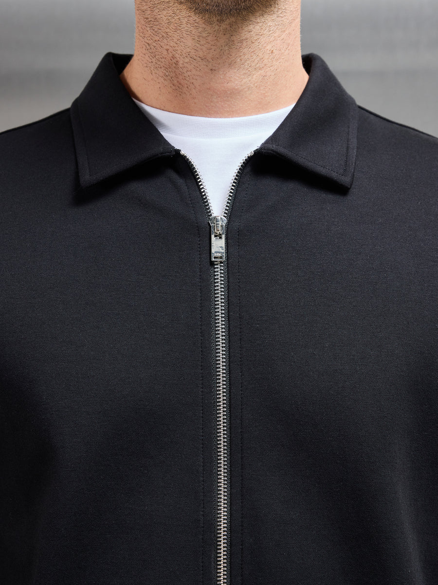 Cotton Jersey Zip Through Overshirt in Black