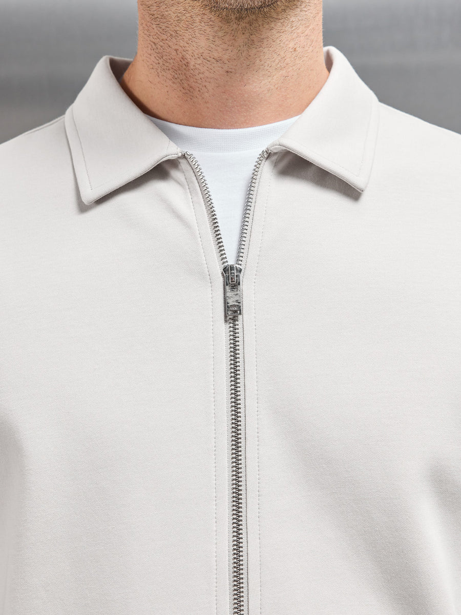 Cotton Jersey Zip Through Overshirt in Mid Grey