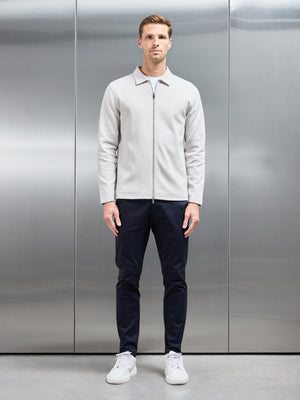 Cotton Jersey Zip Through Overshirt in Mid Grey