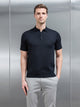 Cotton Knitted Button Polo Shirt in Black