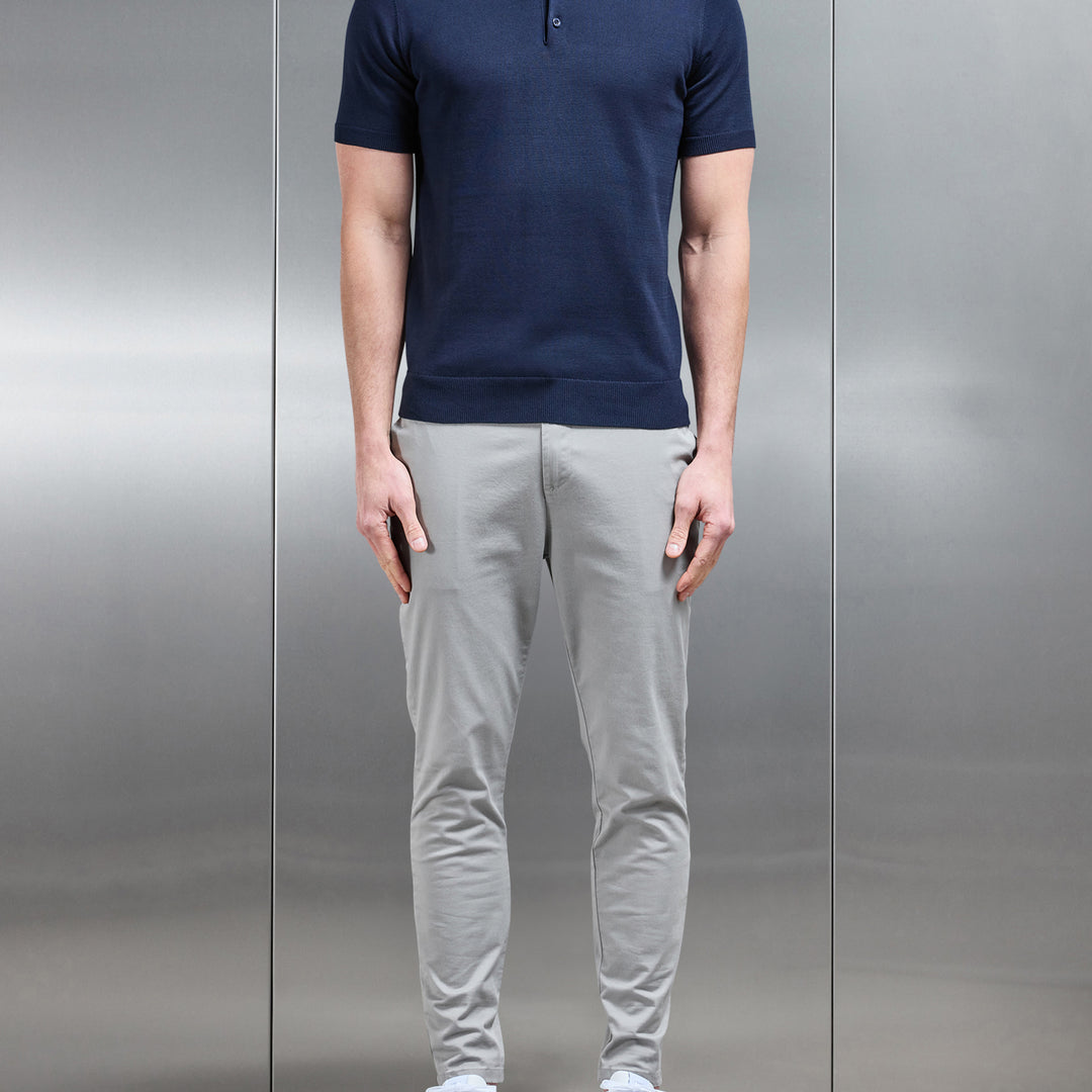 Cotton Knitted Button Polo Shirt in Navy