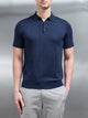 Cotton Knitted Button Polo Shirt in Navy