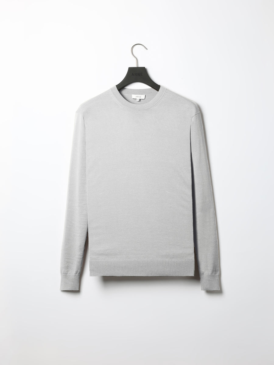 Cotton Knitted Crew Neck Sweatshirt in Marl Grey