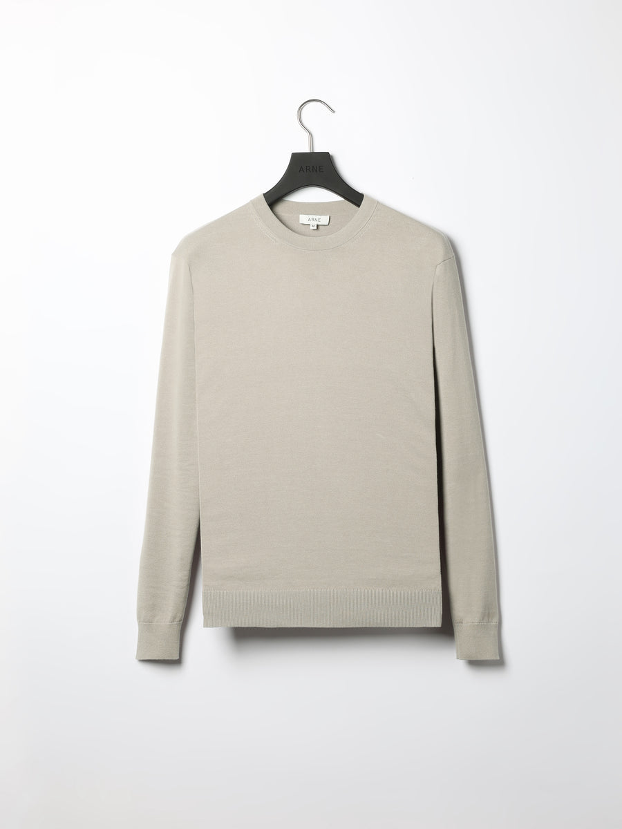 Cotton Knitted Crew Neck Sweatshirt in Stone