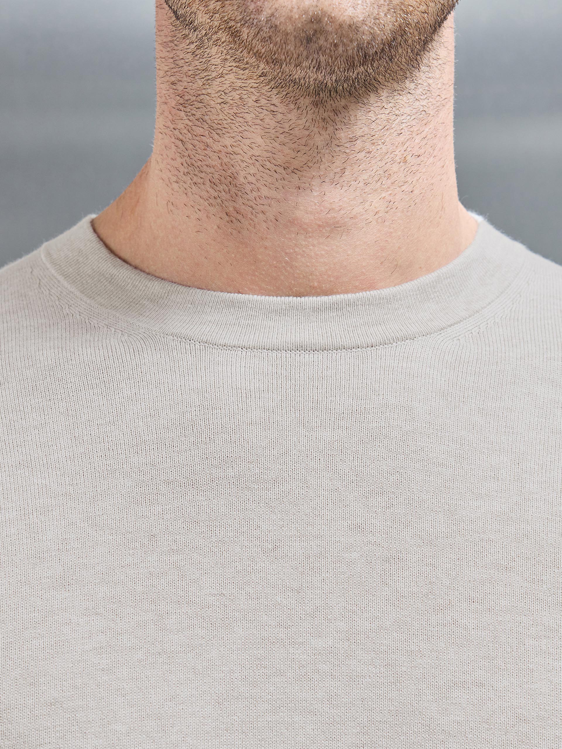 Cotton Knitted Crew Neck Sweatshirt in Stone