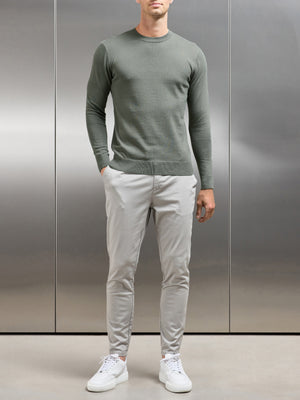 Cotton Knitted Crew Neck Sweatshirt in Sage