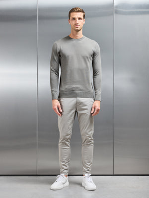 Cotton Knitted Crew Neck Sweatshirt in Sage