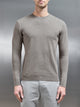 Cotton Knitted Crew Neck Sweatshirt in Taupe Marl