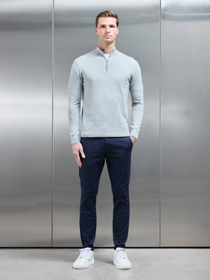 Cotton Knitted Half Zip Funnel Neck Jumper in Marl Grey