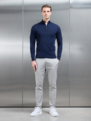 Cotton Knitted Half Zip Funnel Neck Jumper in Navy