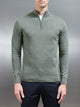 Cotton Knitted Half Zip Funnel Neck Jumper in Sage