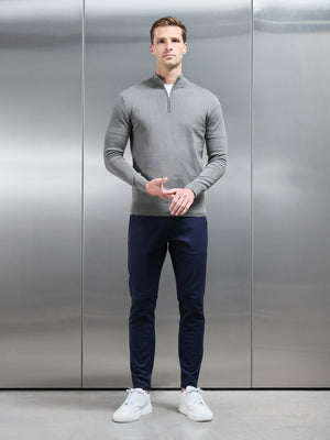 Cotton Knitted Half Zip Funnel Neck Jumper in Sage