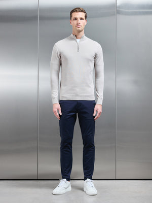 Cotton Knitted Half Zip Funnel Neck Jumper in Stone
