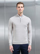 Cotton Knitted Half Zip Funnel Neck Jumper in Stone