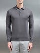 Cotton Knitted Long Sleeve Button Polo Shirt in Grey