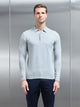 Cotton Knitted Long Sleeve Button Polo Shirt in Marl Grey
