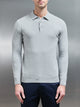 Cotton Knitted Long Sleeve Button Polo Shirt in Marl Grey